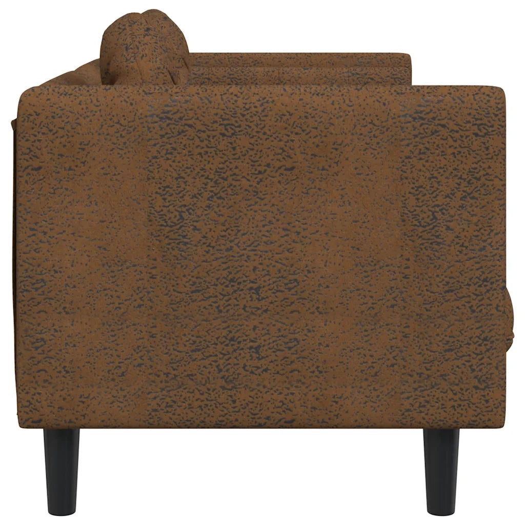 Divano a 2 Posti con Cuscini-Sofa 2 Posti con Cuscini Marrone in Similpelle Scamosciata