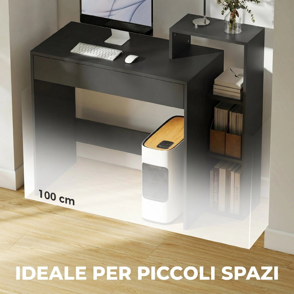 Scrivania per Computer con Cassetto e Ripiani ¨C Xylo ¨C Legno Nero 100x40x90 cm