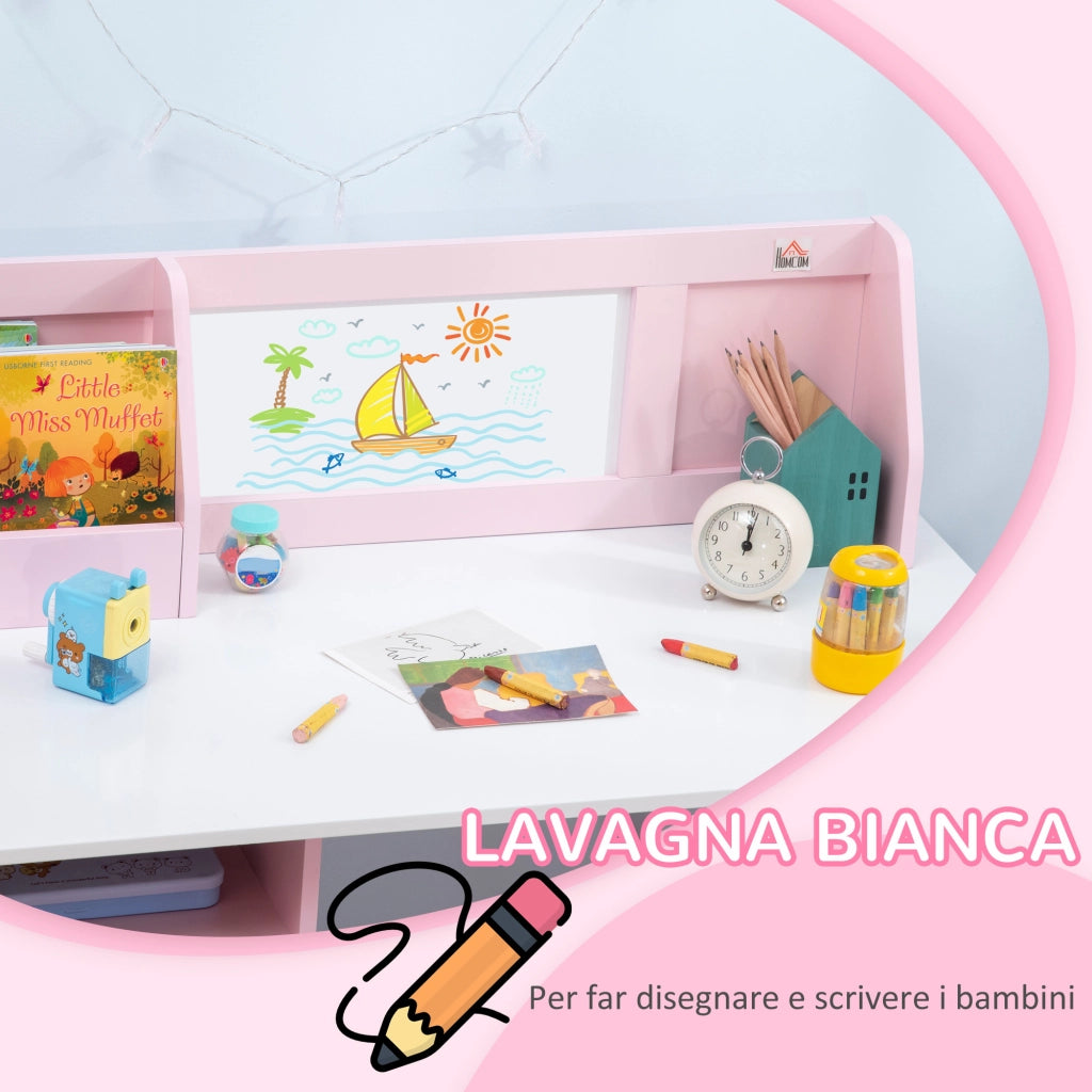 Set Scrivania e Sedia per Bambini in Legno Bianco e Rosa ¨C Minimal ¨C 90x60x75
