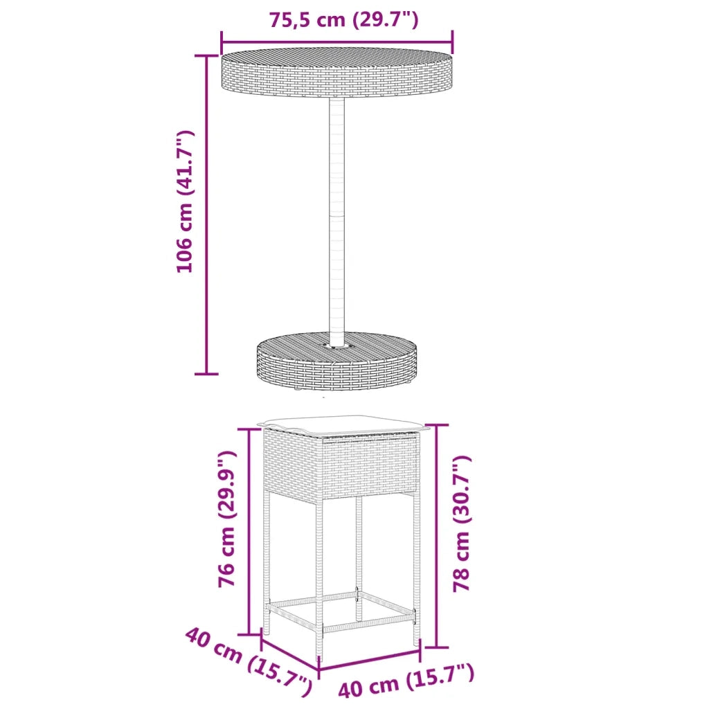 vidaXL Set Bar da Giardino 5 pz con Cuscini in Polyrattan Marrone