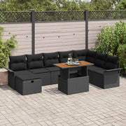 Set Divano da Giardino con cuscino 9 pcs Nero polyrattan