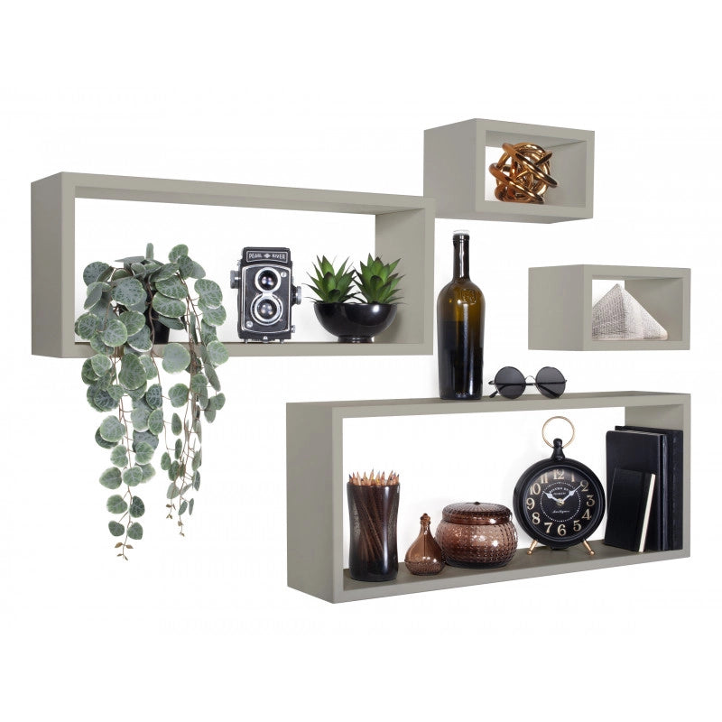 Set 4 Mensole da Muro, Pensile Bagno, Mensola Parete, Scaffale Parete, Marrone Talpa, 75x30 p15,5 cm, 60x25 p15,5 cm e 2 da 25x15 p15,5 cm - Merlino