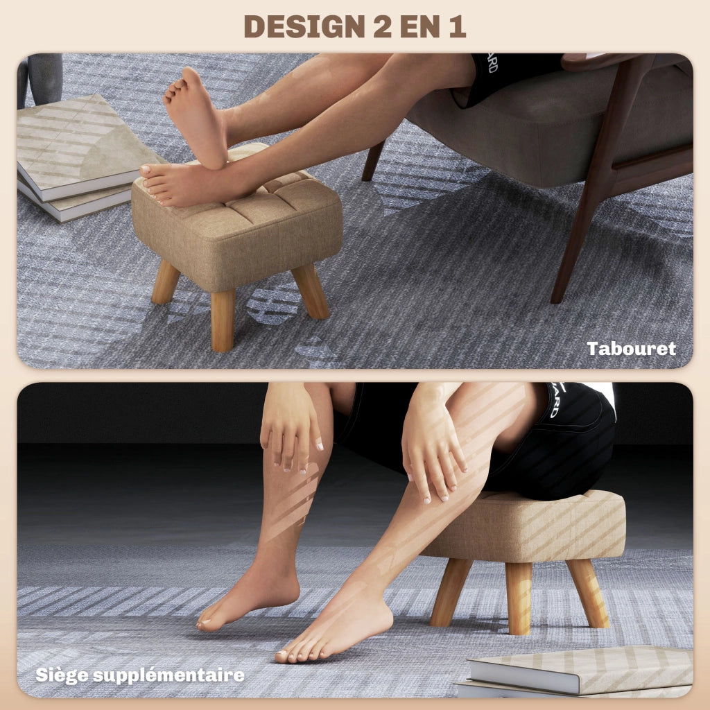 Pouf imbottito in tessuto con gambe in legno ¨C Minimal ¨C 27x27x26 marrone chiaro