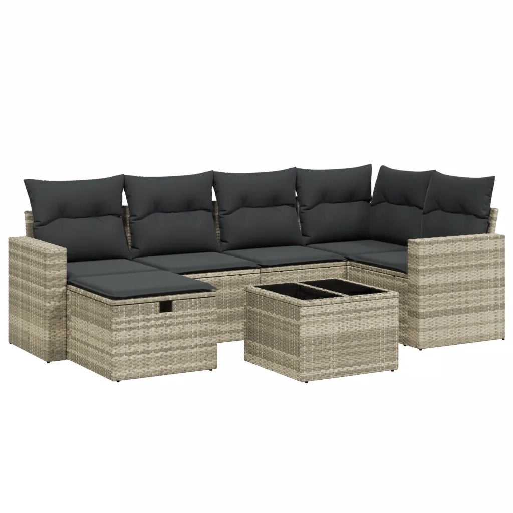 Set Divani da Giardino 7pz con Cuscini Grigio Chiaro Polyrattan 3263498