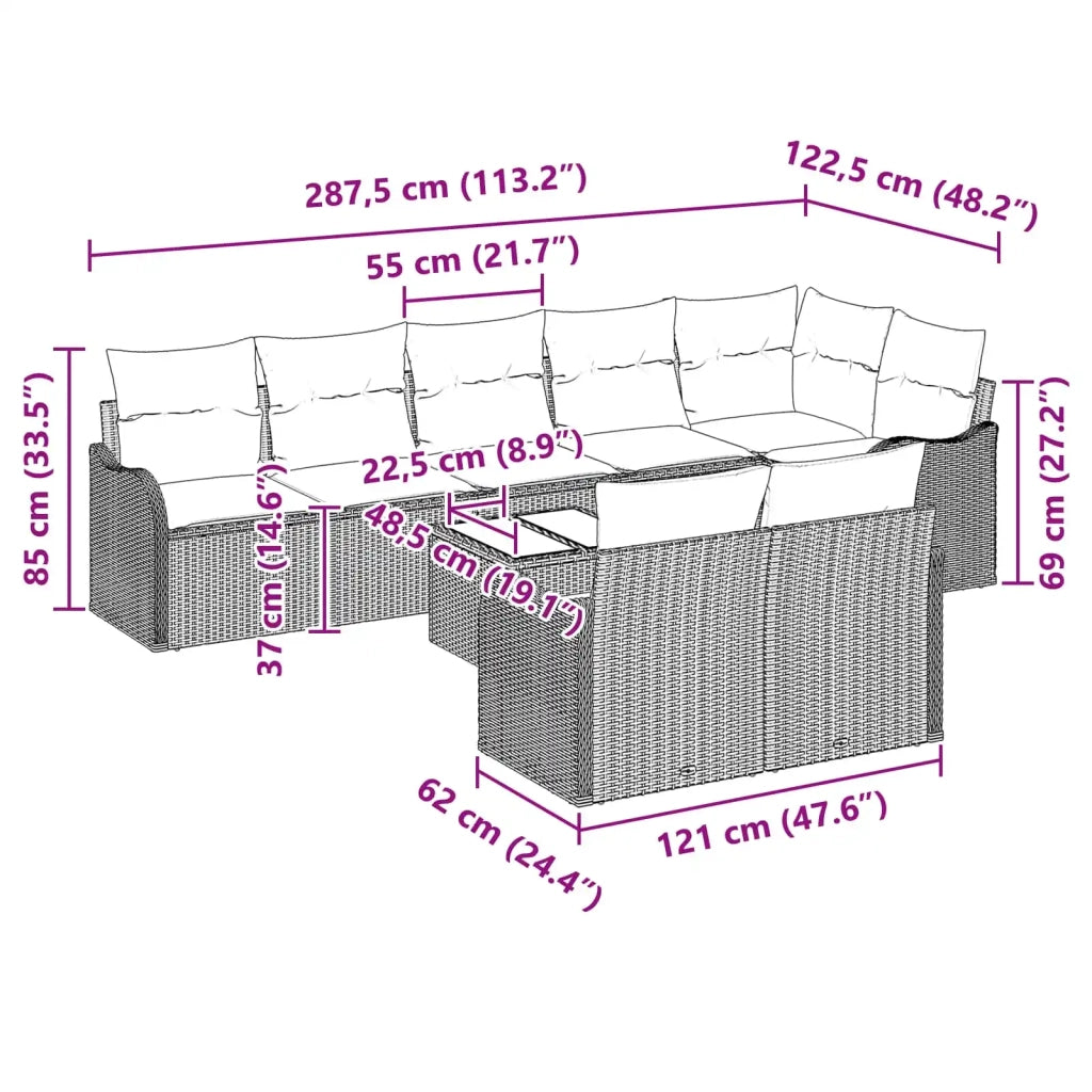 Set Divano da Giardino 9 pz Grigio polyrattan 3345765