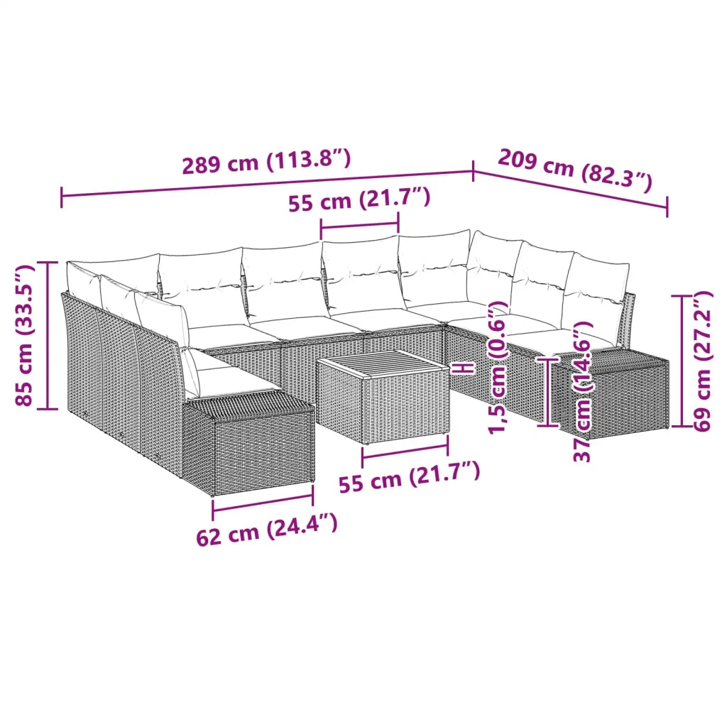 Set Divano da Giardino 10 pz Nero polyrattan 3348005