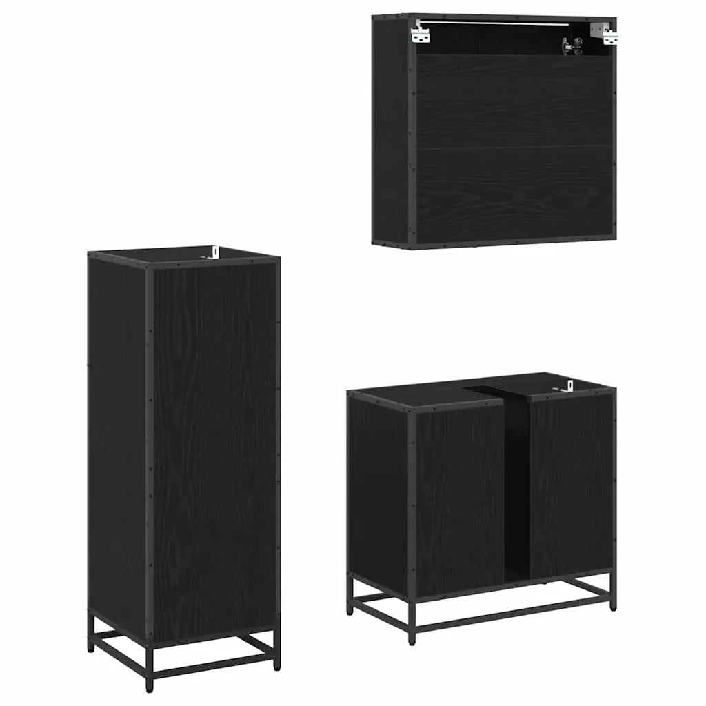 Set di mobili per il bagno 3 pz Rovere Nero 35 x 37,5 x 100 cm 3402473