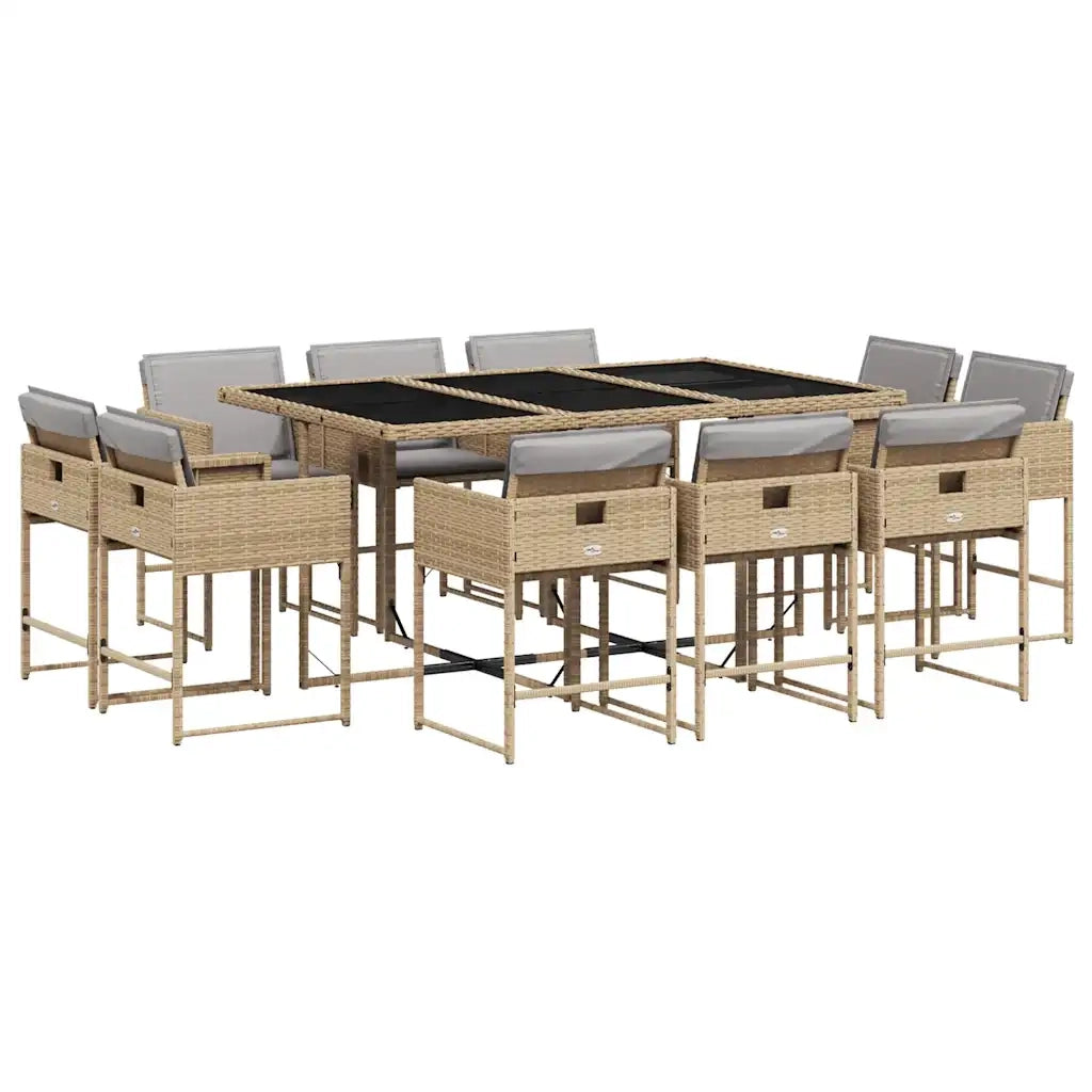 Set Pranzo da Giardino 11 pz con Cuscini Beige Misto Polyrattan 3278159
