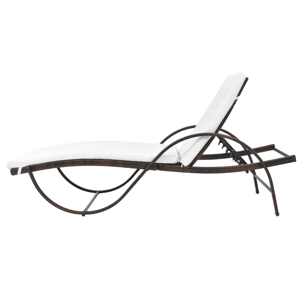 Lettino Prendisole con Cuscino e Tavolo in Polyrattan Marrone 42885