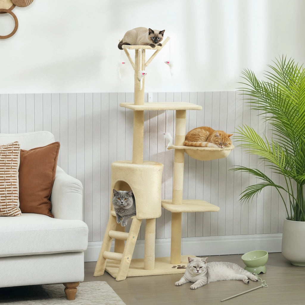 Torre per Gatti con Casetta e Piattaforme ¨C Xylo ¨C 60x35x134 cm Beige