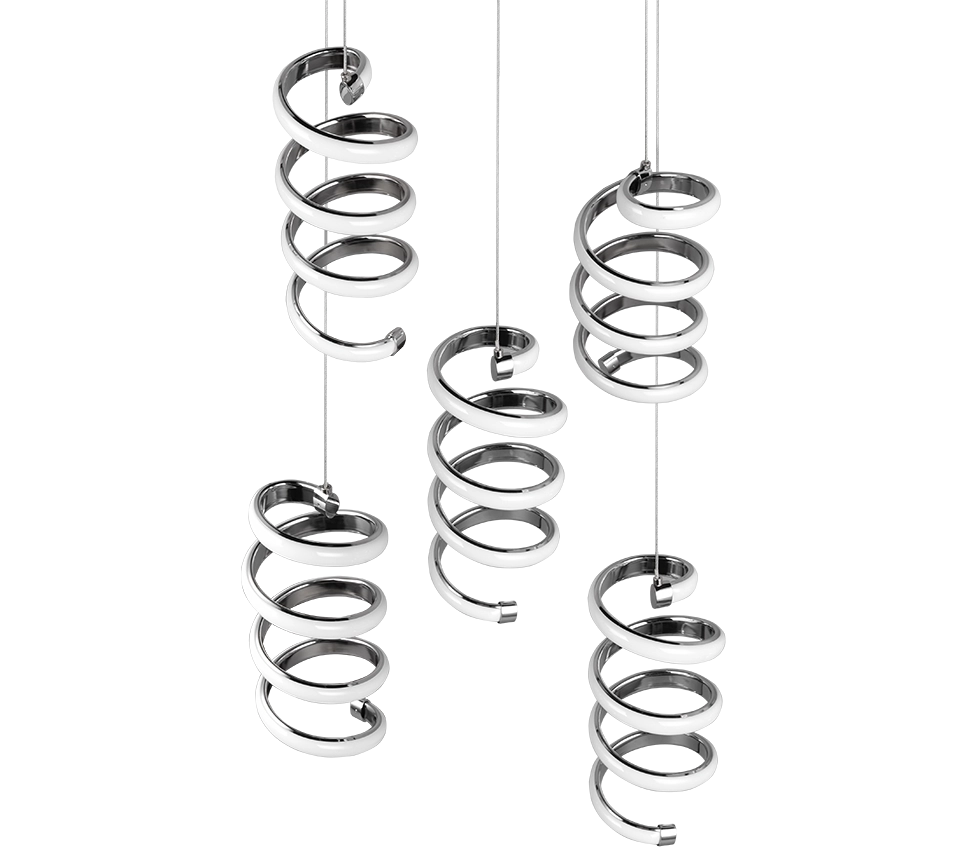 Lampada a sospensione LED 5 luci, metallo, cromo, 45x150x45 cm, Laola