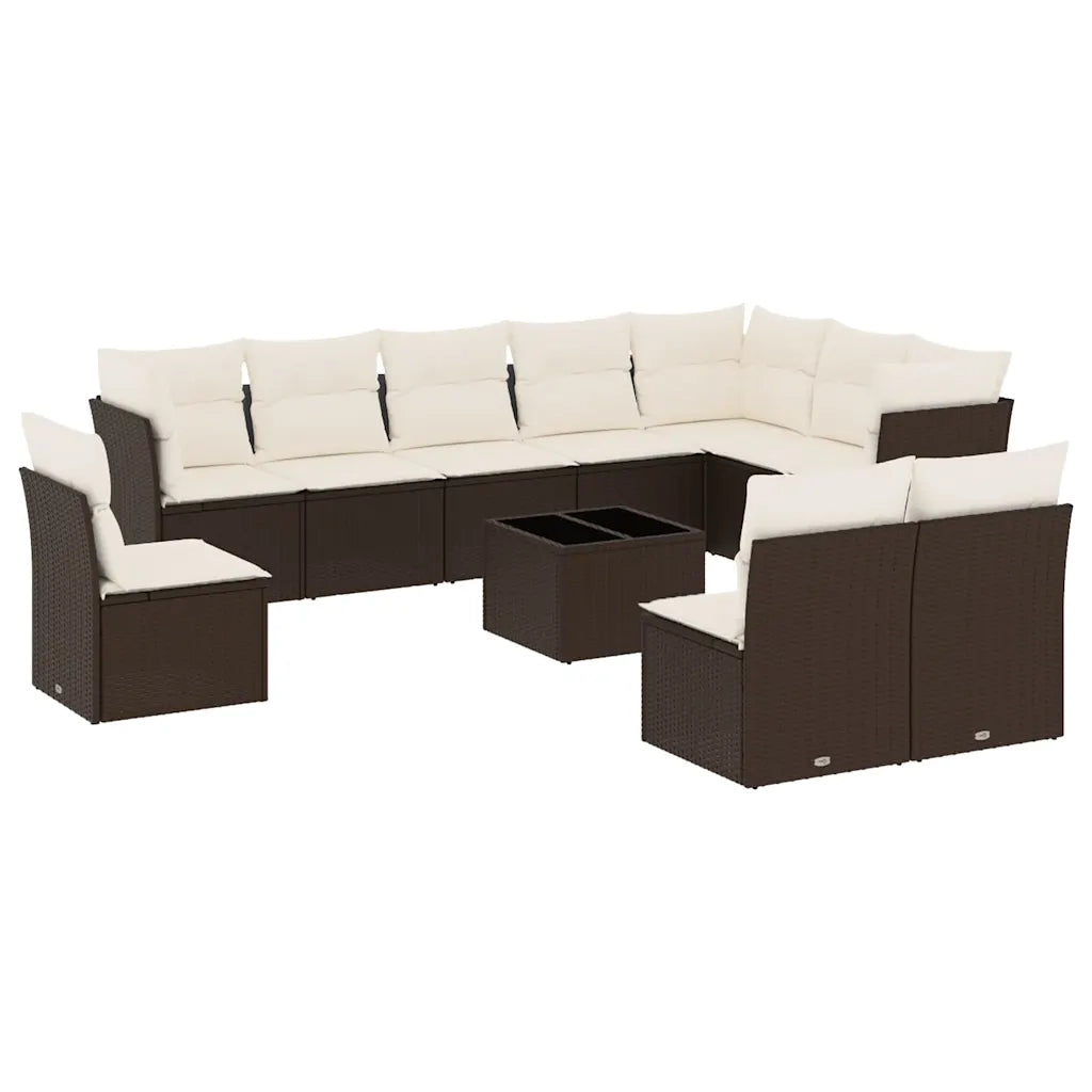 Set Divani da Giardino 11 pz con Cuscini Polyrattan Marrone 3249652