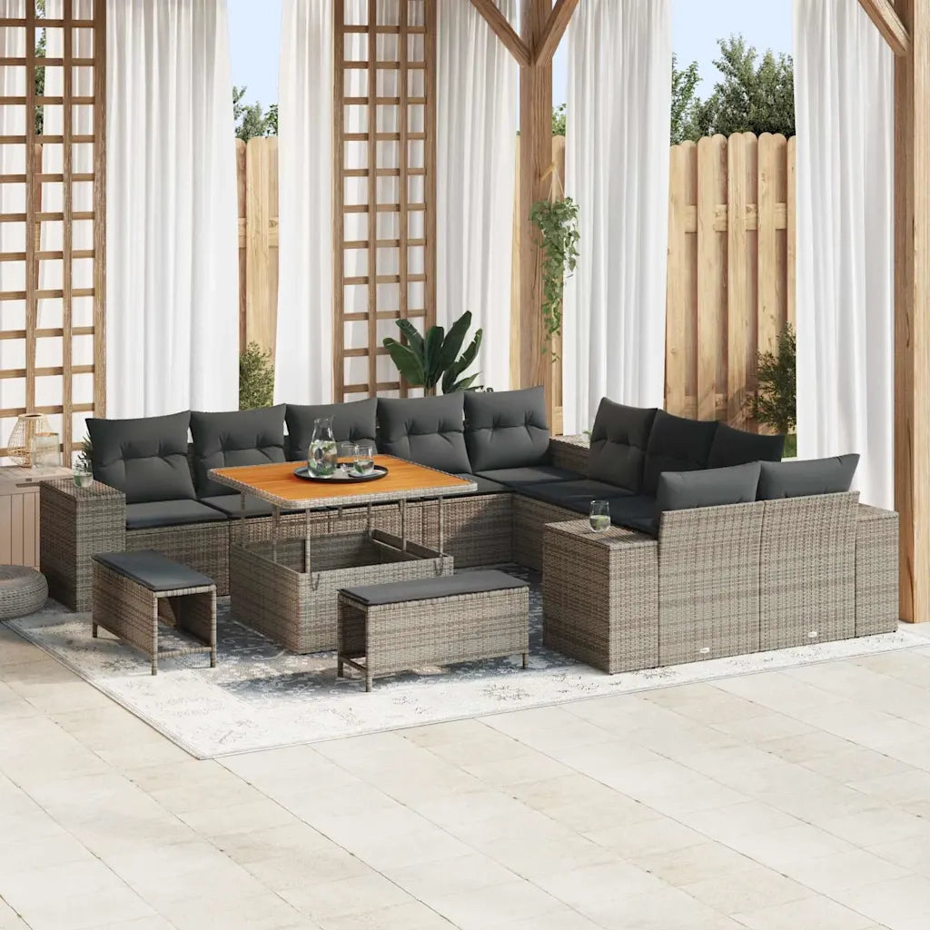 Set Divano da Giardino con cuscino 13 pcs Grigio polyrattan