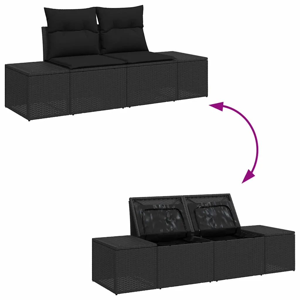 Set Divano da Giardino con archiviazione 6 pcs Nero polyrattan