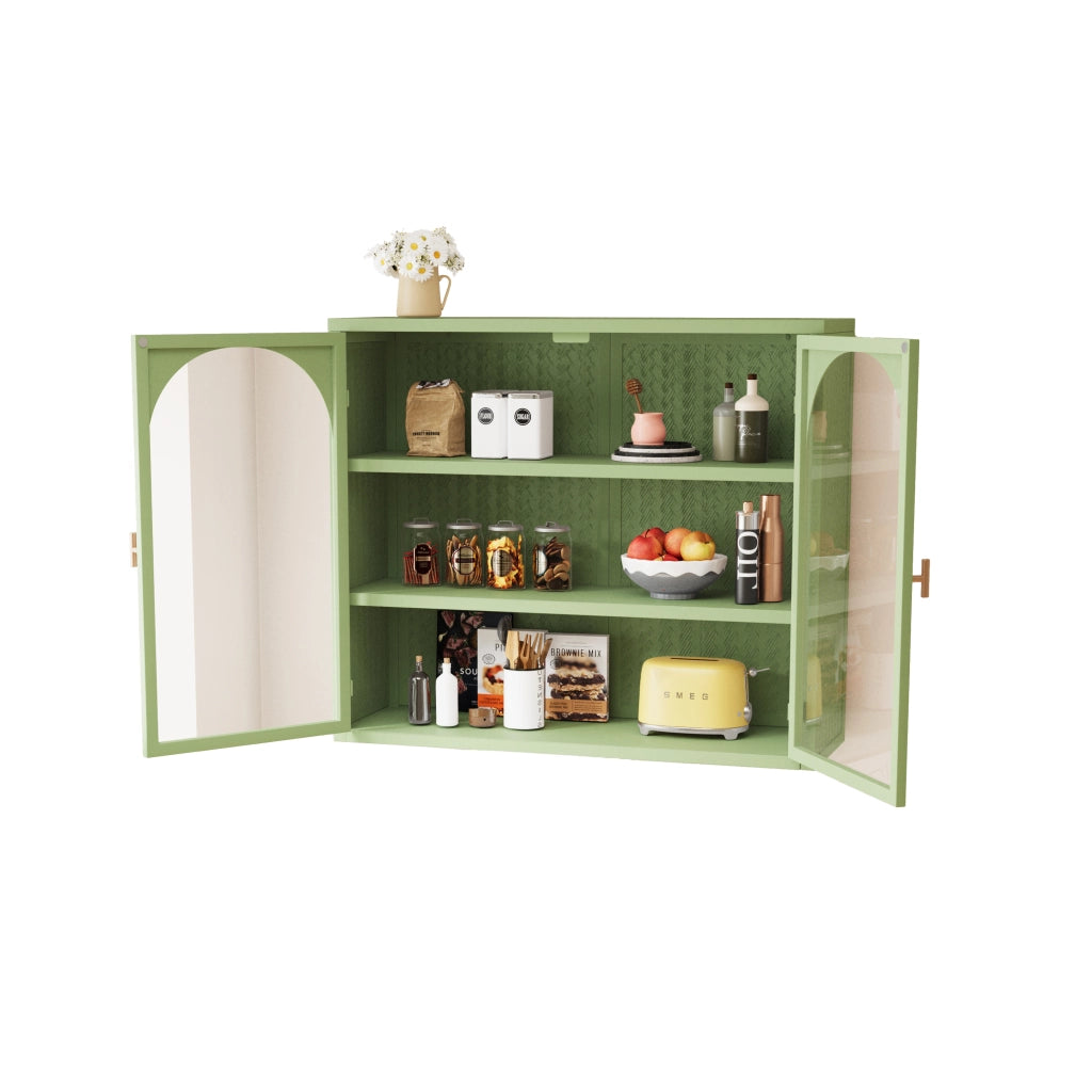 Pensile da Parete con Ante in Vetro e Ripiani ¨C Xylo ¨C Verde, 70 cm