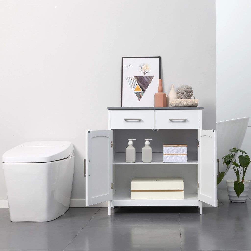Mobiletto Bagno con 2 Ante, 2 Cassetti e Ripiano Regolabile, in MDF, 68x33x76cm
