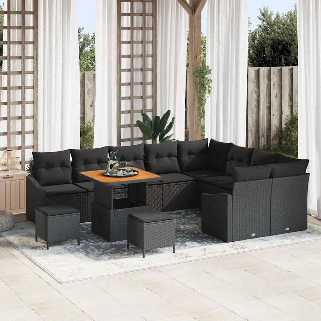 Set Divano da Giardino con cuscino 12 pcs Nero Poly Rattan 3364639