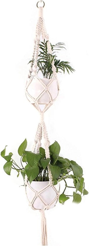 Hanger per piante a doppia corda macramé - Lampada da parete decorativa in cotone per interni ed esterni