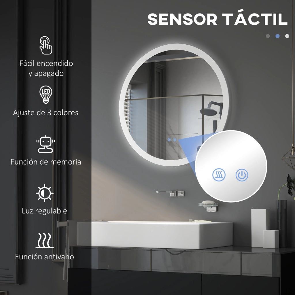 Specchio Bagno Rotondo LED 70x70cm ¨C Xylo ¨C Antiappannamento 3 Luci Touch