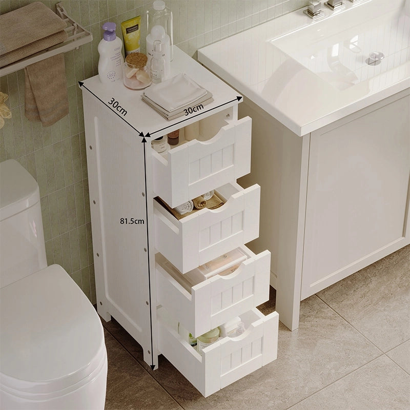 Mobiletto da bagno stretto, bianco, con ripiani, stile scandinavo