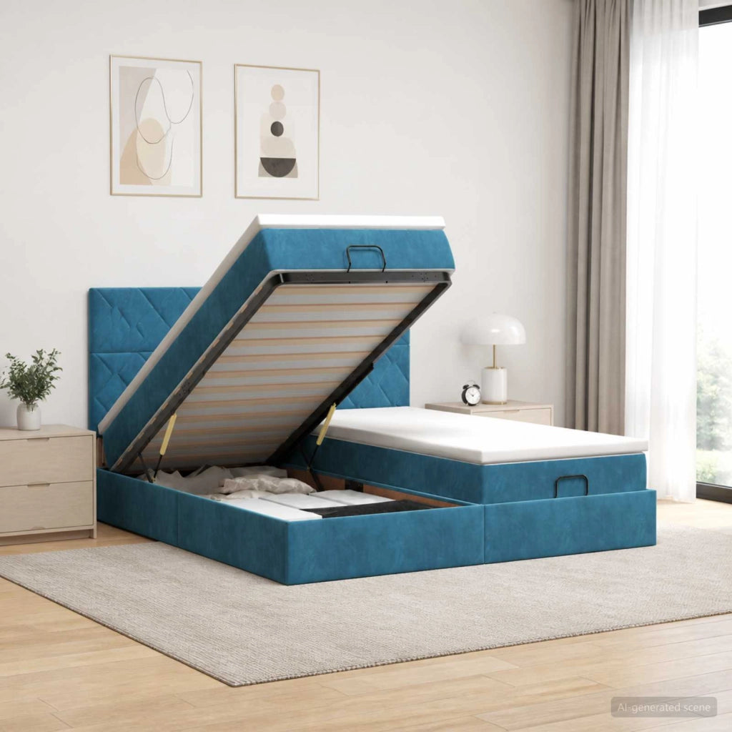Letto Ottomano con Materasso e LED Blu scuro 200 x 200 cm 3457360