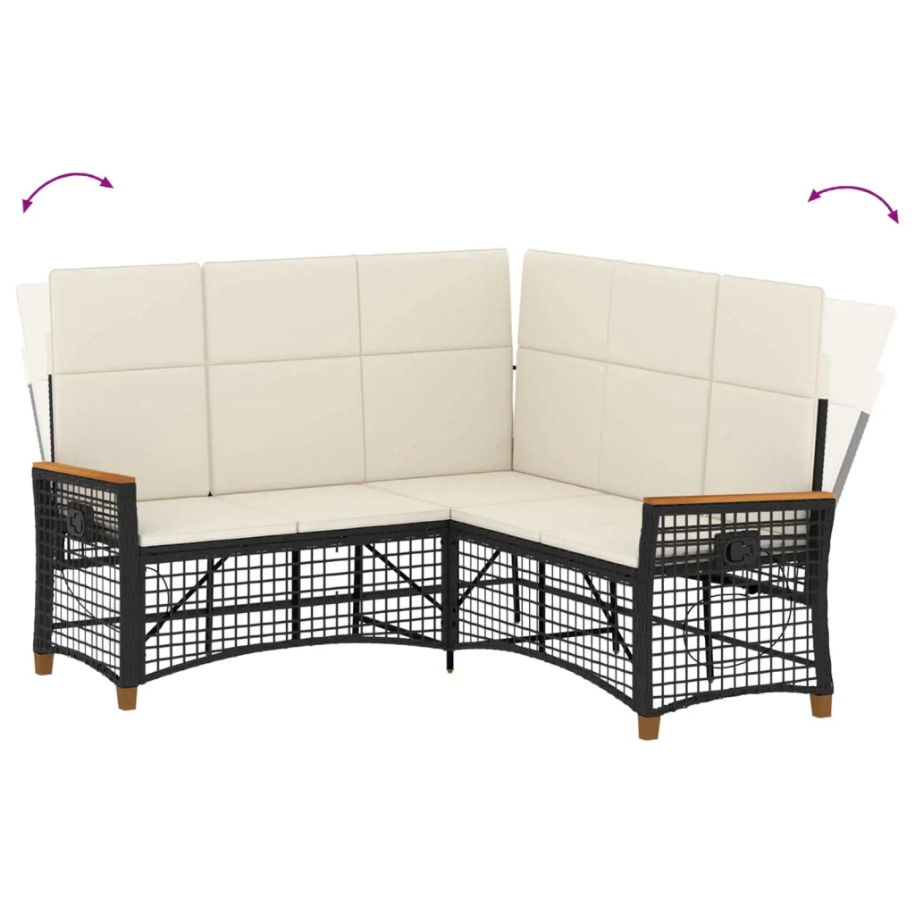 Set di Divani Recliner da Giardino Nero e Bianco Crema 42026823