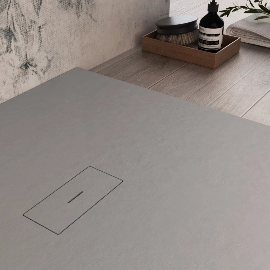 Piatto doccia in marmoresina grigio chiaro effetto pietra cemento maka, misura 80x120
