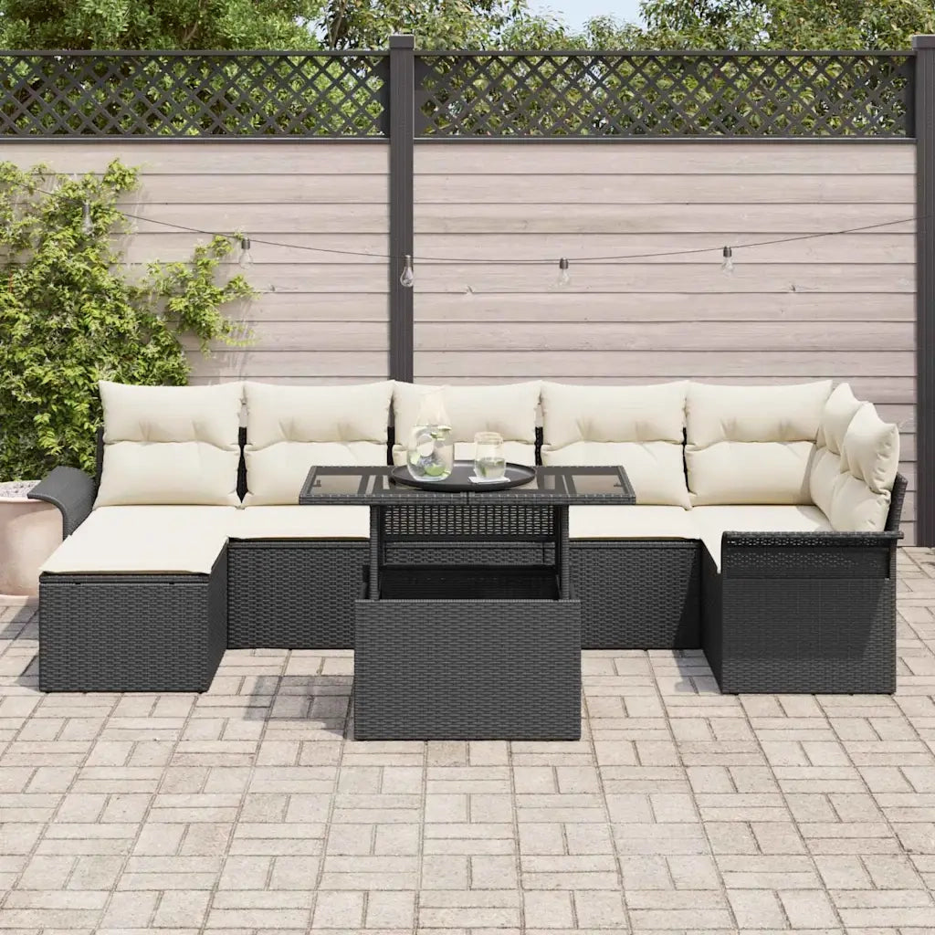 Set Divano da Giardino con cuscino 8 pcs Nero Poly Rattan 3348323