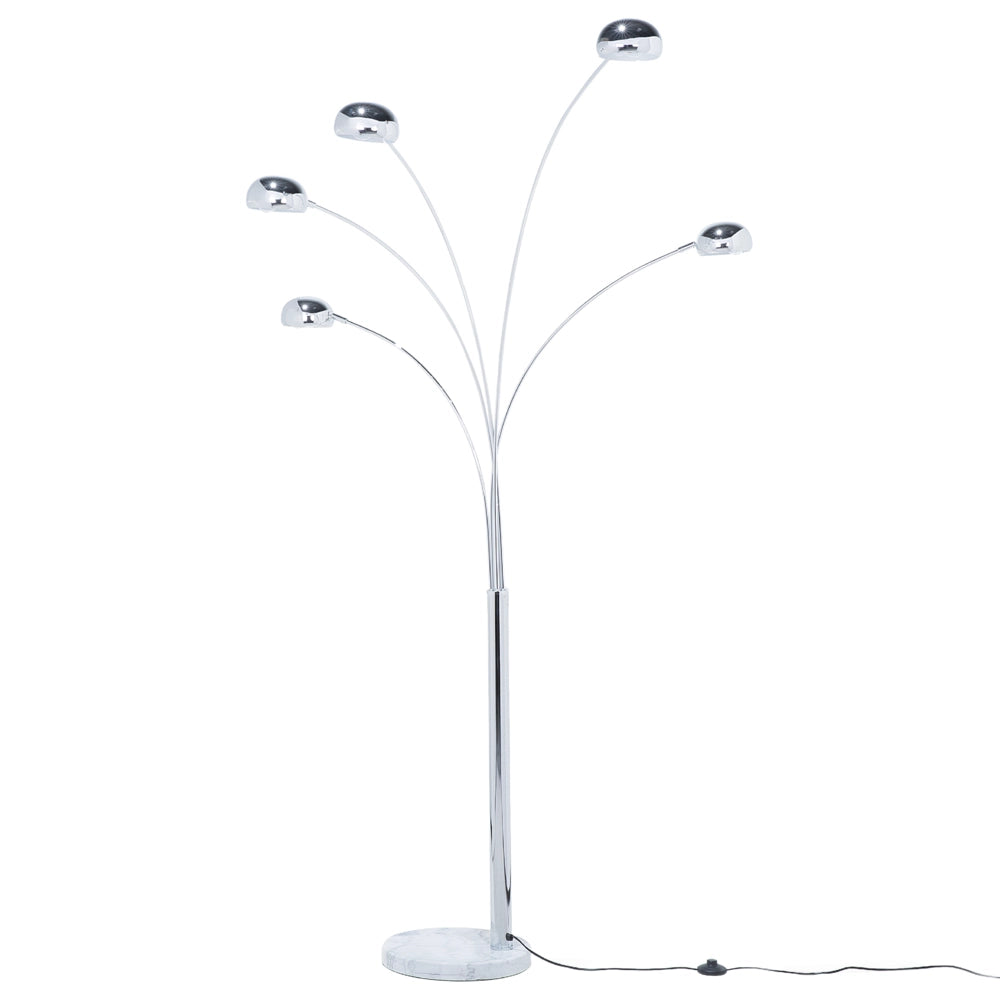 Lampada da Terra Colore Argento Metallo Cromato 210 cm Orientabile 5 Luci