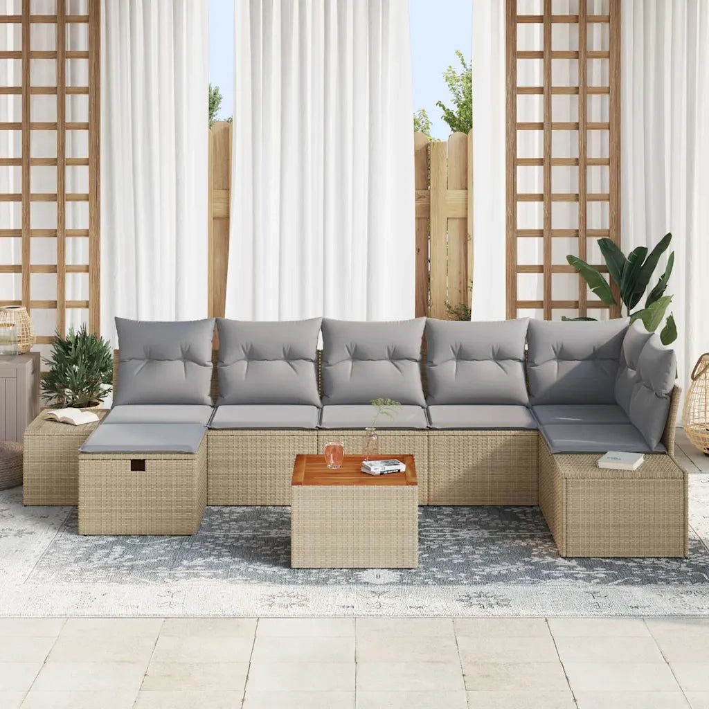 Set Divano da Giardino con cuscino 8 pcs Beige Poly Rattan 3360934