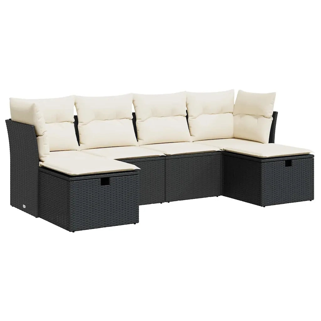 Set Divano da Giardino 6 pz con Cuscini Nero in Polyrattan 3325322