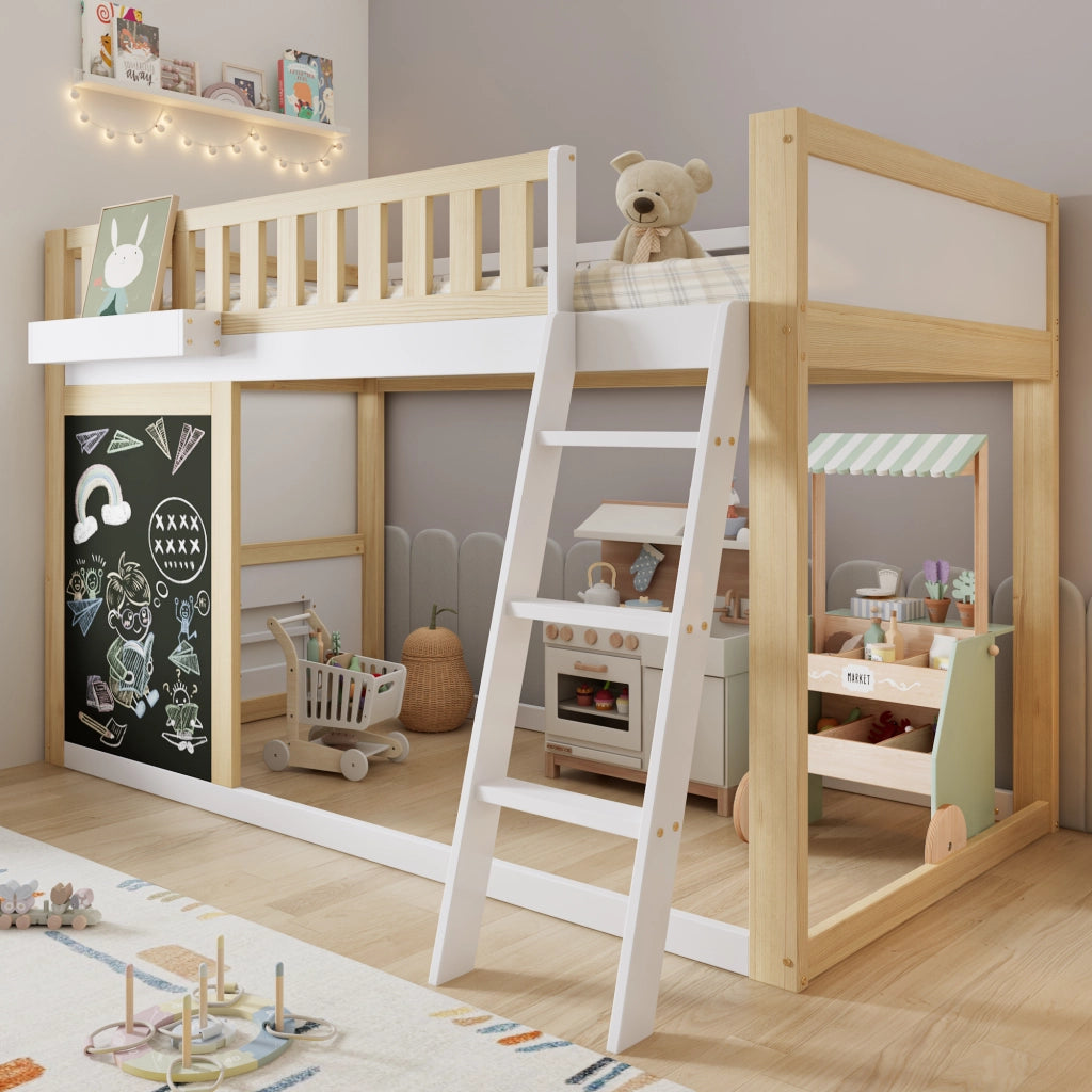 LETTO A CASTELLO PER BAMBINI 90x200 cm, Legno e MDF, Bianco/Naturale
