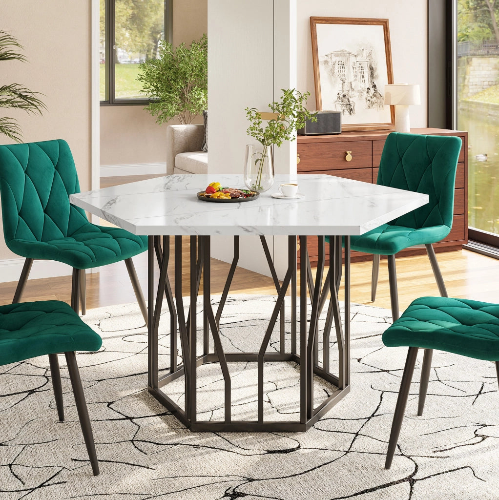 Tavolo da pranzo esagonale 115.5x100x75 cm; MDF e metallo; bianco e nero