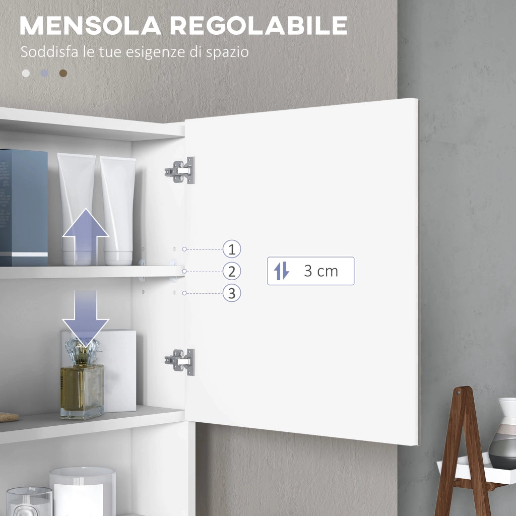 Armadio a muro con specchio e luci LED, ripiano aperto e interno ¨C Minimal ¨C 80x15x60cm