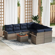 Set Divano da Giardino 9 pcs Grigio e Blu Navy polyrattan 3355980