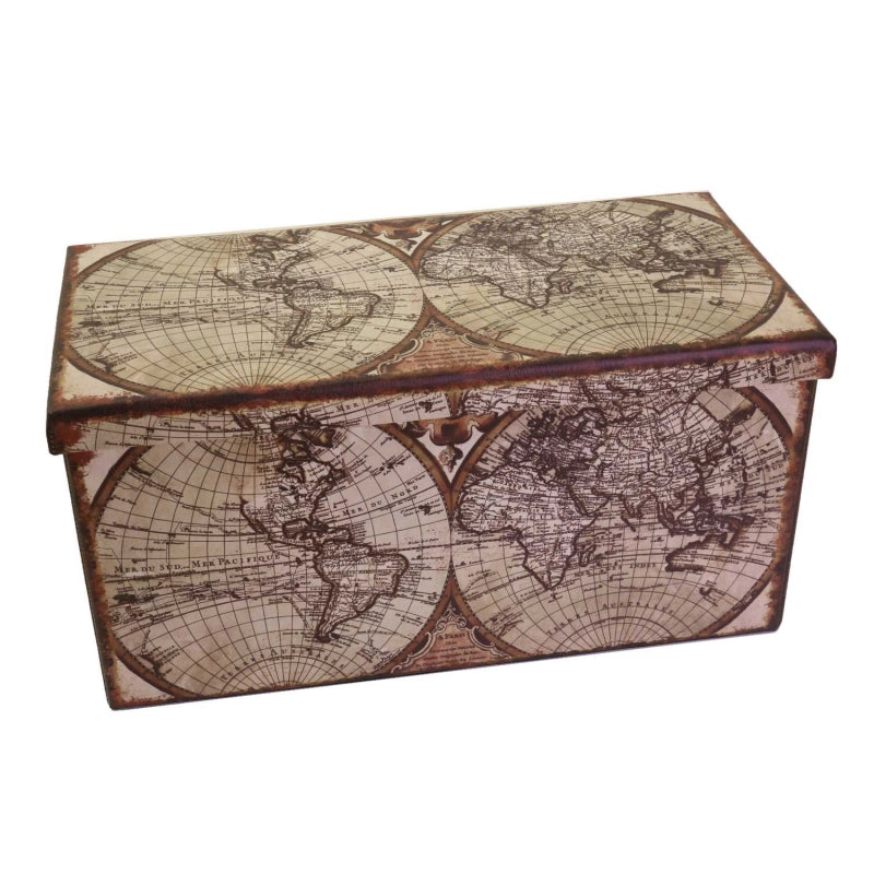 Baule ecopelle pieghevole mappamondo rettangolare cm 76x38h38