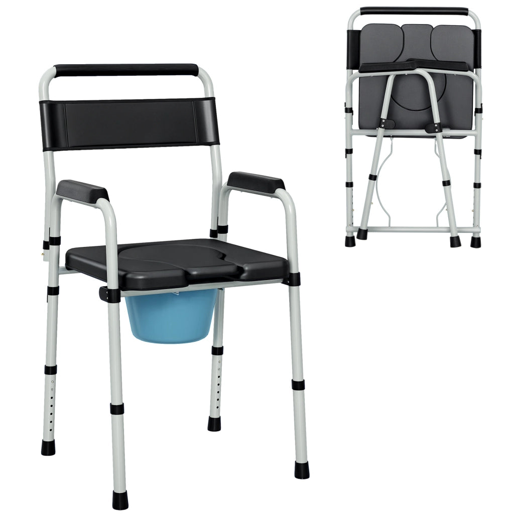 Sedia WC Comoda Pieghevole Regolabile ¨C Xylo ¨C Nero con Secchio Altezza Regolabile 150kg