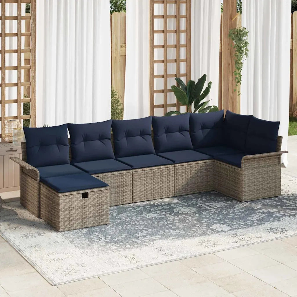 Set Divano da Giardino con cuscino 7 pcs Grigio Poly Rattan 3360236