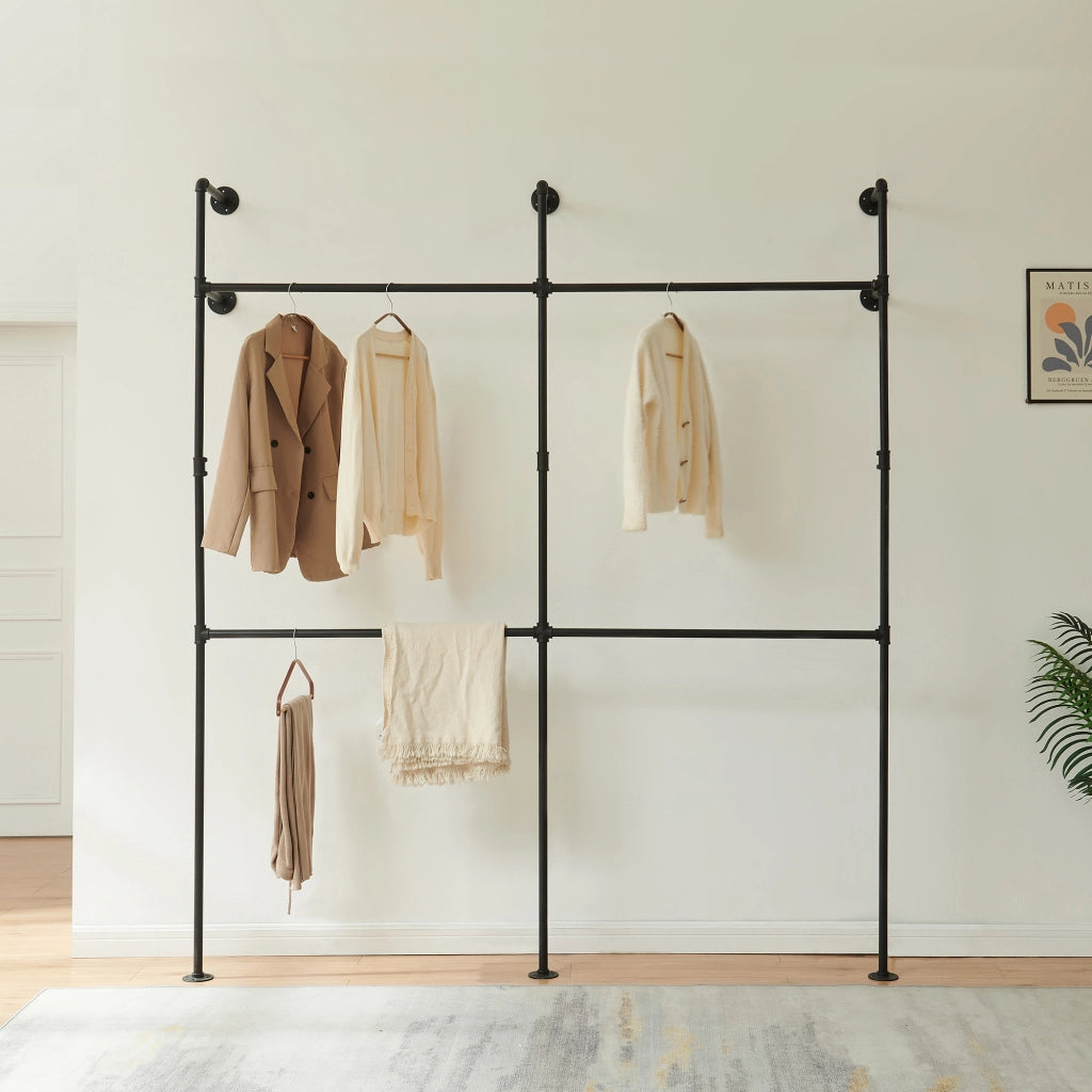 Stand Appendiabiti Kenävatka da Parete in Acciaio con Barra Porta Abiti 222x201x31 cm - Nero [en.casa]