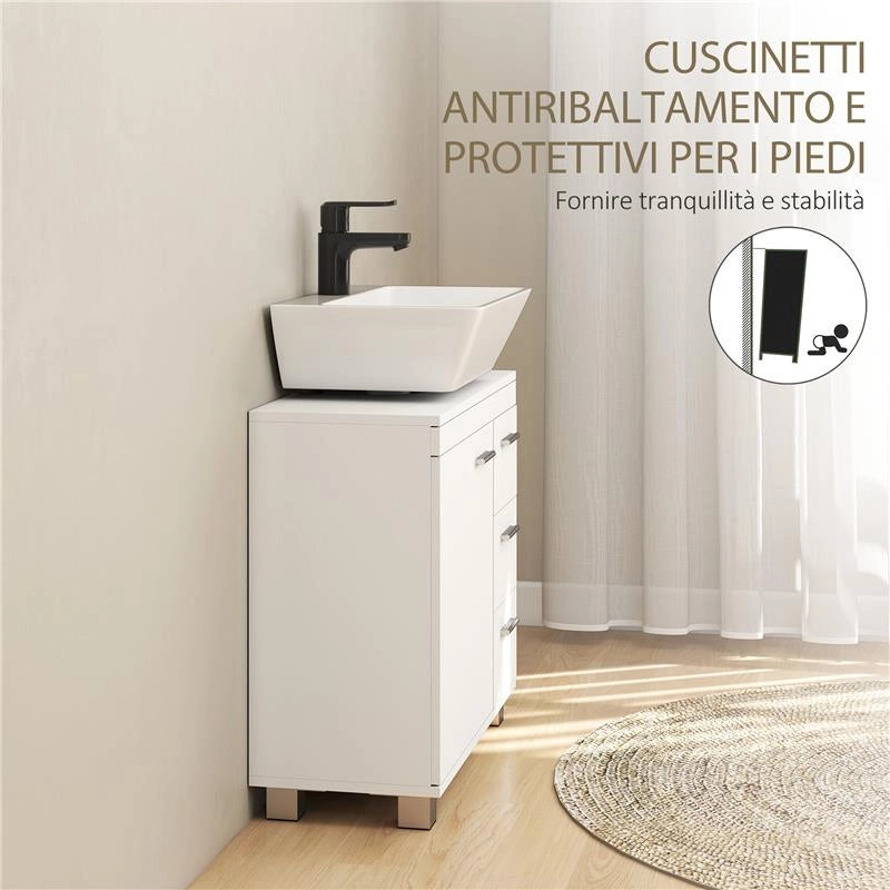 MOBILE SOTTOLAVABO BAGNO CON ARMADIETTO, RIPIANI E CASSETTI, BIANCO