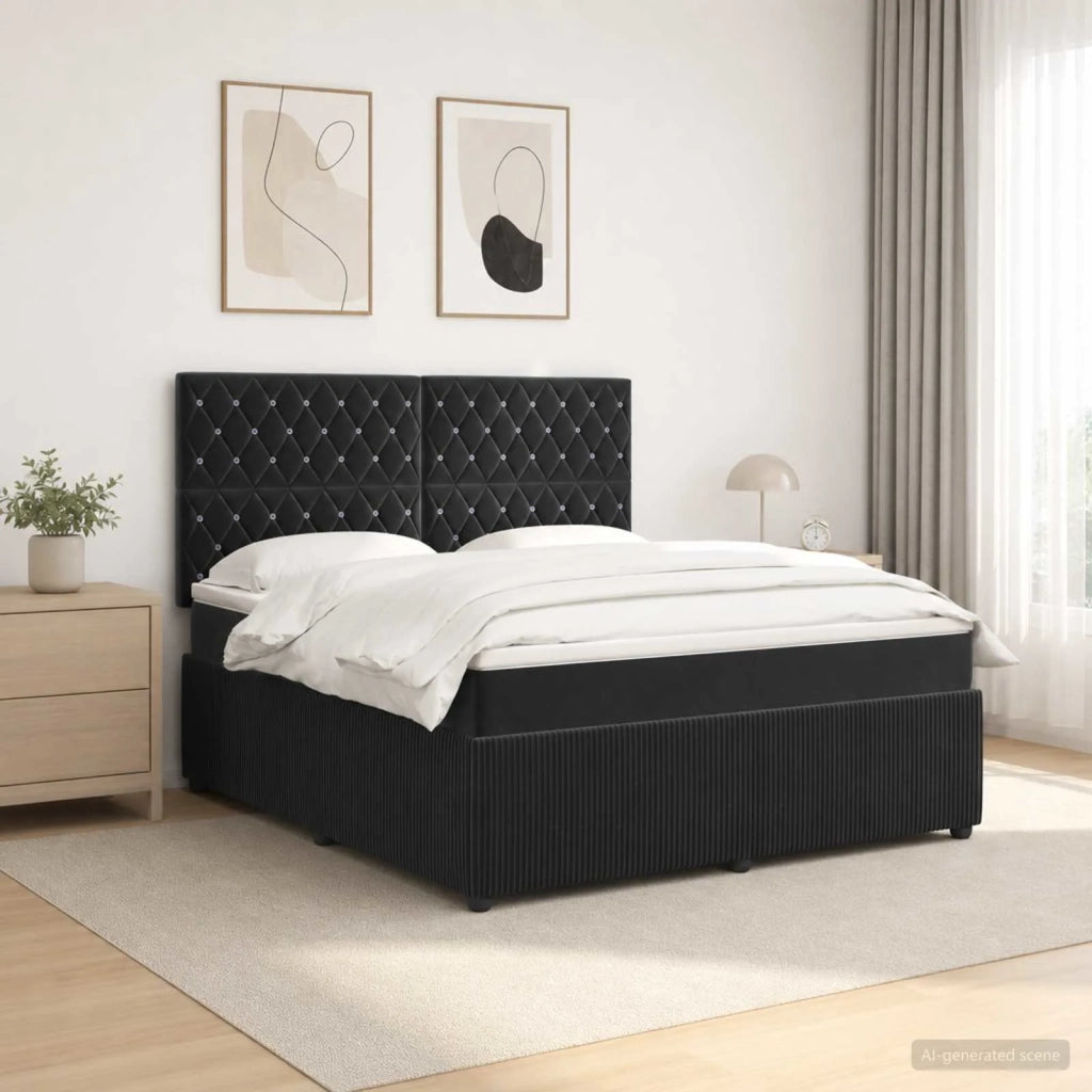 Letto Box Spring LED con Materasso Nero 180 x 200 cm Velluto 3456115