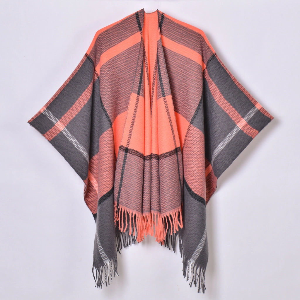 Nuovo scialle diviso con nappe, sciarpa semplice a quadri jacquard da donna