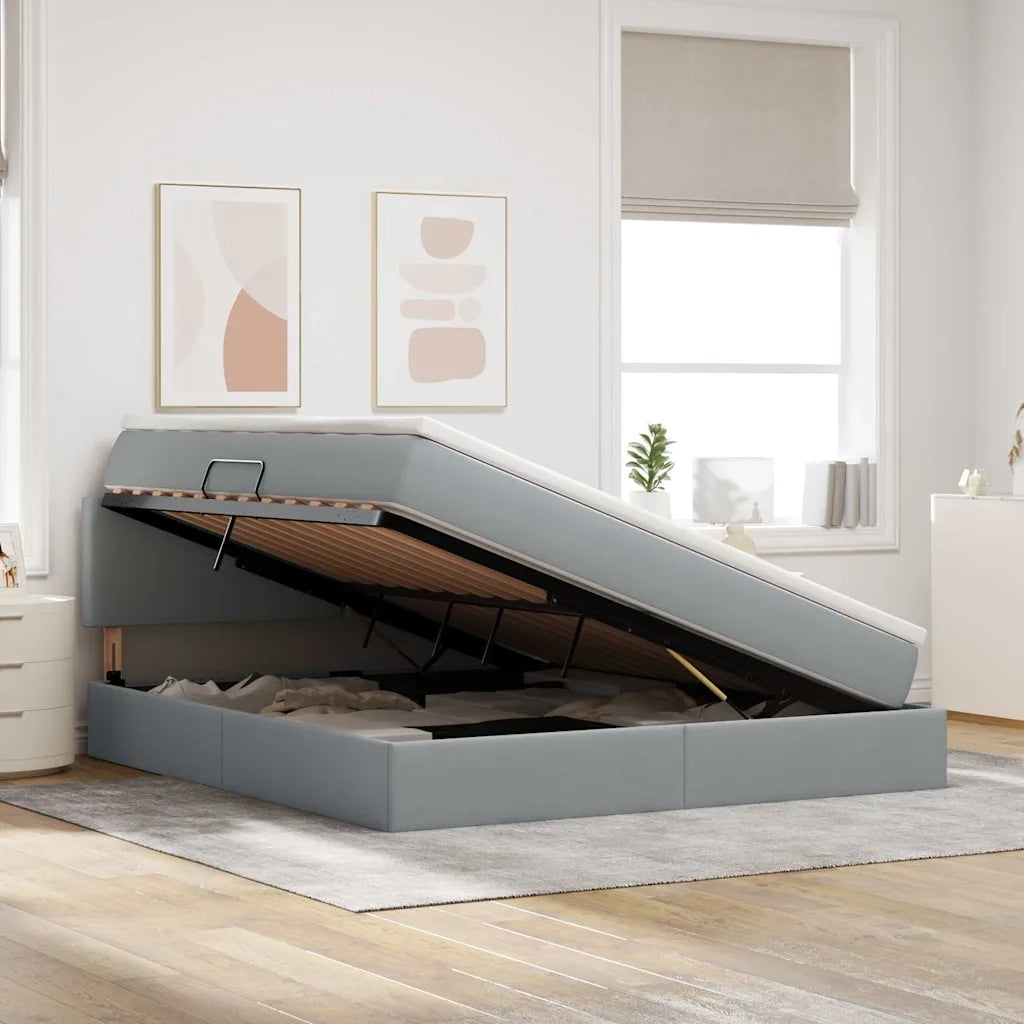 Letto con contenitore e LED Grigio chiaro 180 x 200 cm Tessuto