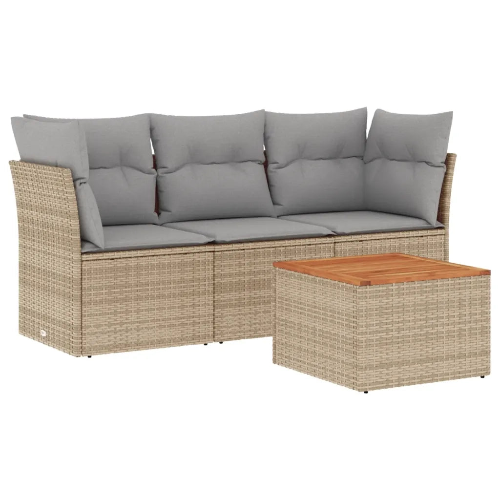 Set Divano da Giardino 4 pz con Cuscini Beige Misto Polyrattan
