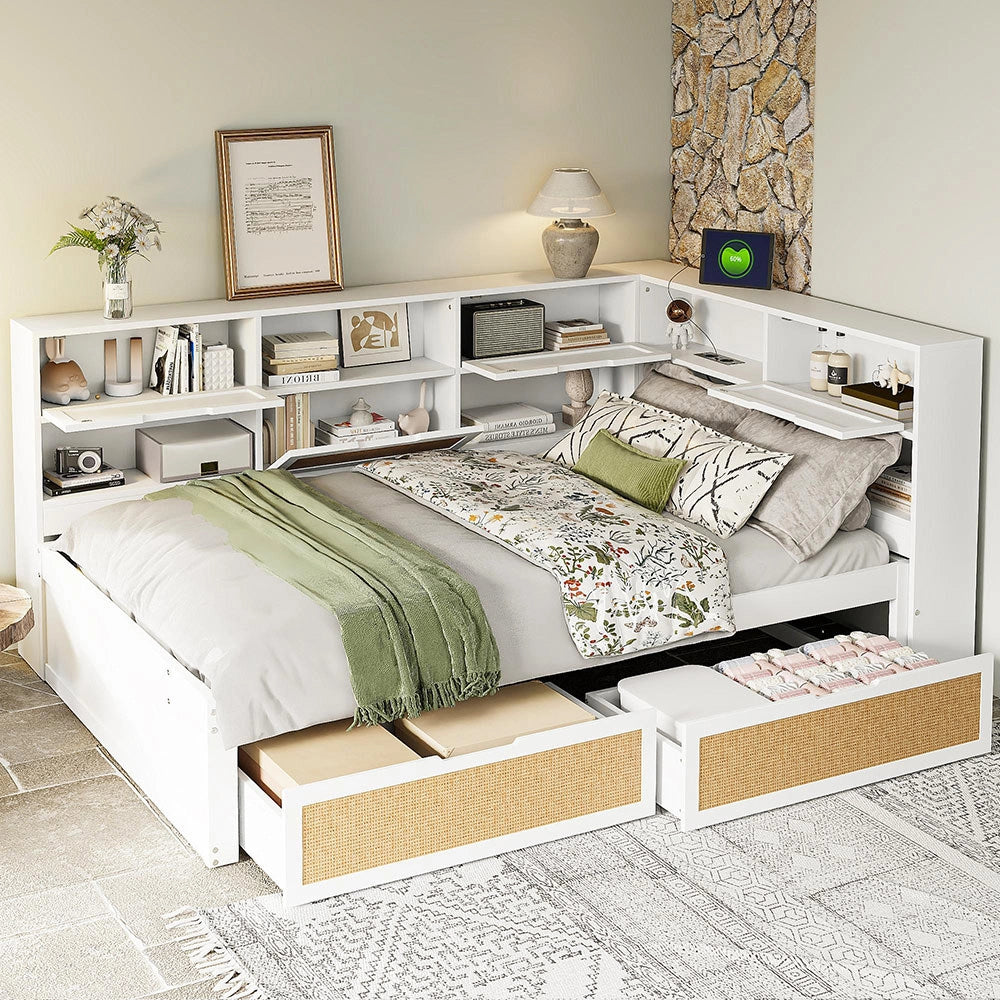 Divano letto legno - Xylo - 140x200 cm cassetti USB bianco