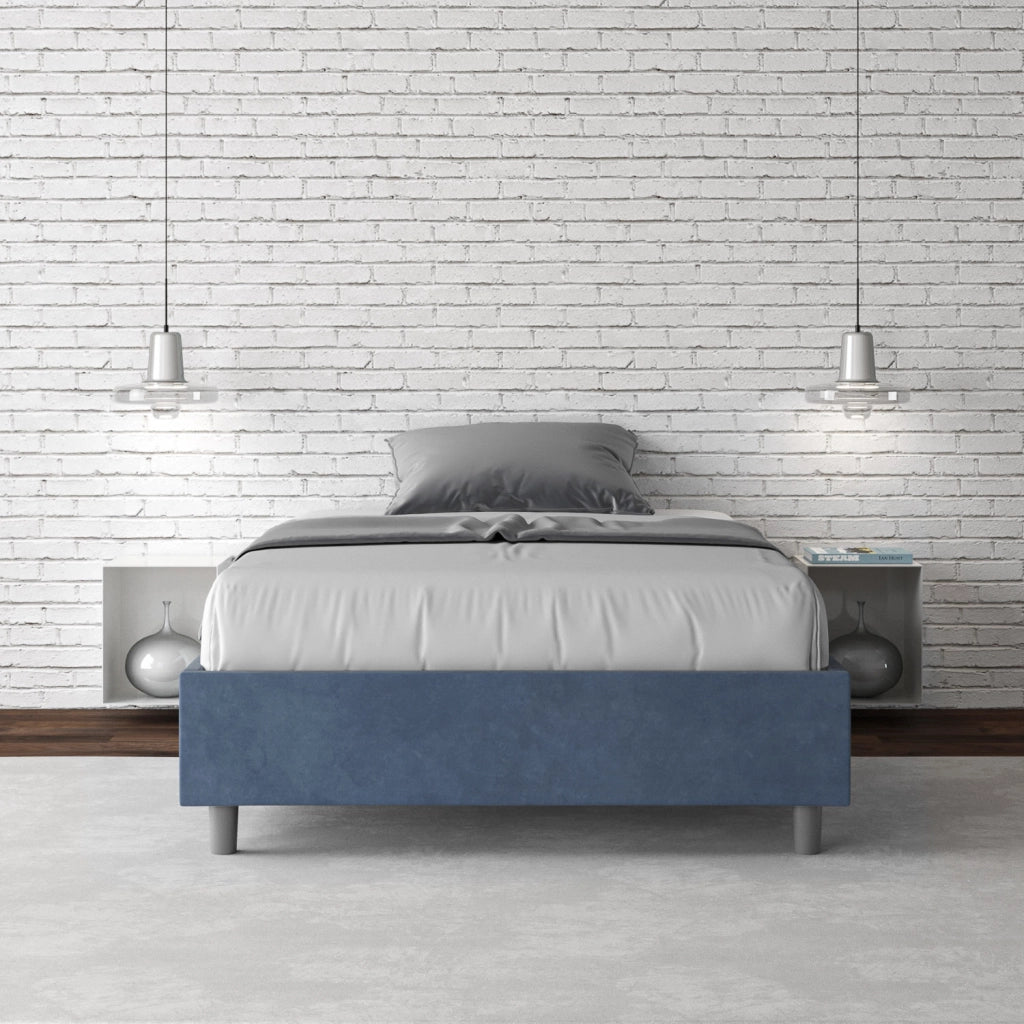 BS COM Letto una piazza e mezza contenitore imbottito 130x210 microfibra blu