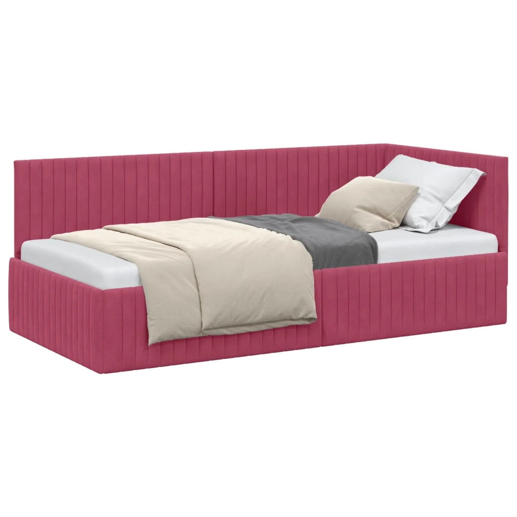 Cornice del letto ad angolo Rosso Vino 90 cm x 200 cm Velluto