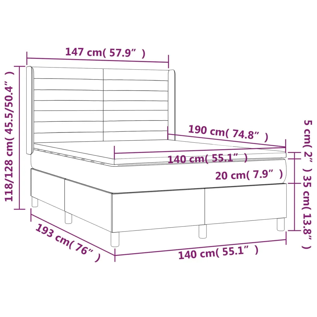 Letto a Molle con Materasso e LED Nero 140x190 cm in Velluto 3139621