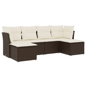 Set Divano da Giardino 6 pz | Set Salotto da Giardino con Cuscini Marrone in Polyrattan