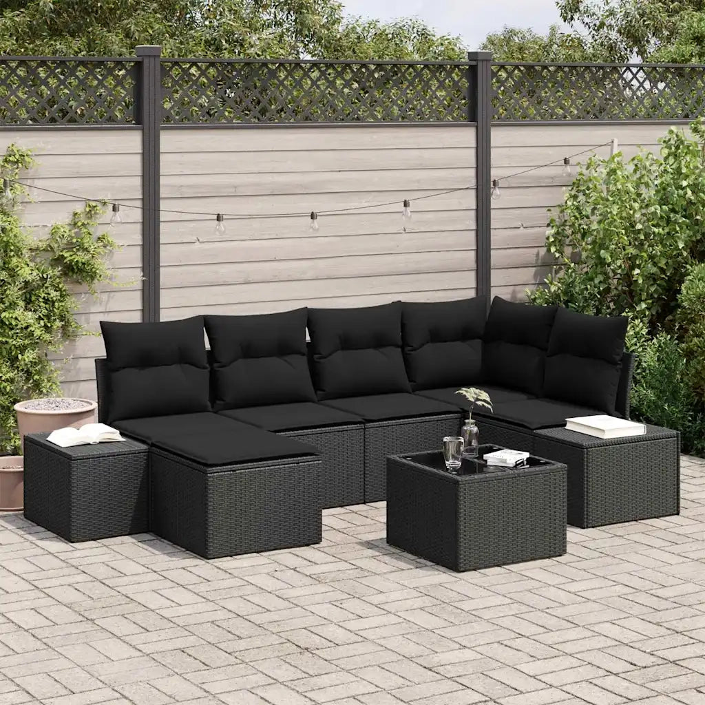 Set Divano da Giardino con cuscino 7 pcs Nero polyrattan 3347143